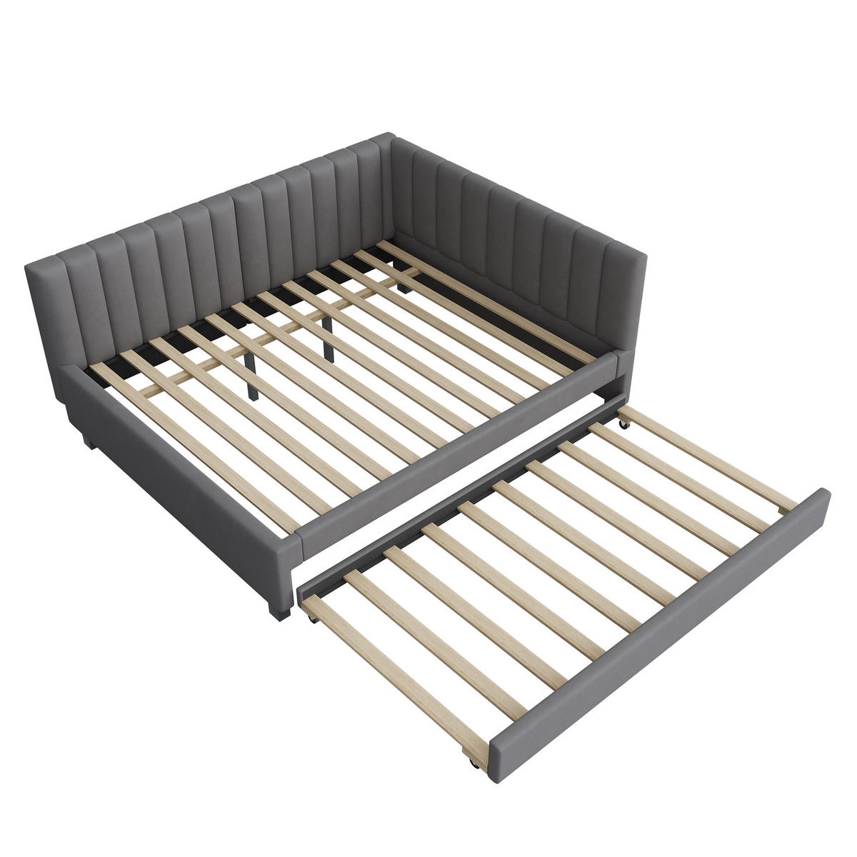 BETT 209,5/147/71 cm mit ausziehbarem Bett & Kopfteil Samt Grau - Grau, Leder (140/200cm) - OKWISH