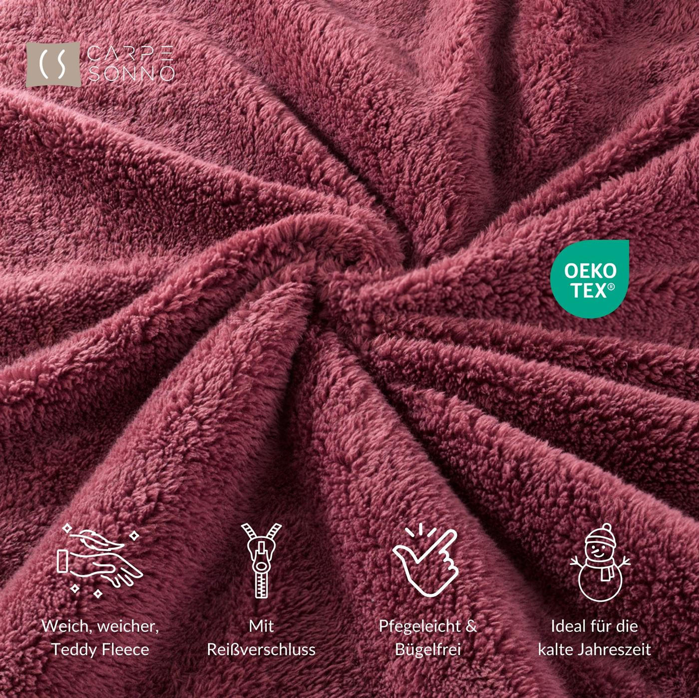 WINTER-BETTWÄSCHE 135x200 Teddy Fleece Warmer Plüsch Bettbezug Kuschelig - Rot - Bordeaux, Textil (135/200cm) - Carpe Sonno