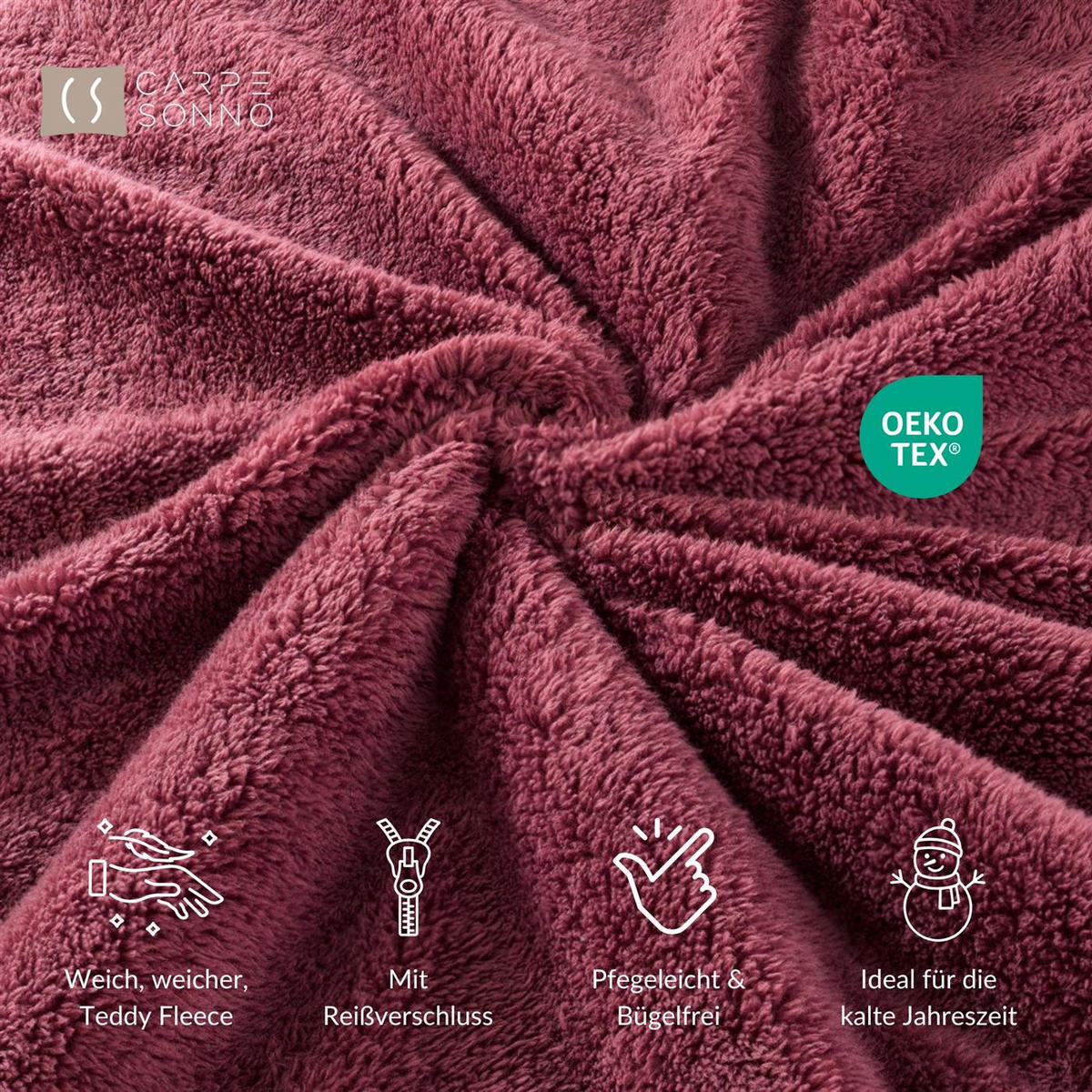 WINTER-BETTWÄSCHE 135x200 Teddy Fleece Warmer Plüsch Bettbezug Kuschelig - Rot - Bordeaux, Textil (135/200cm) - Carpe Sonno