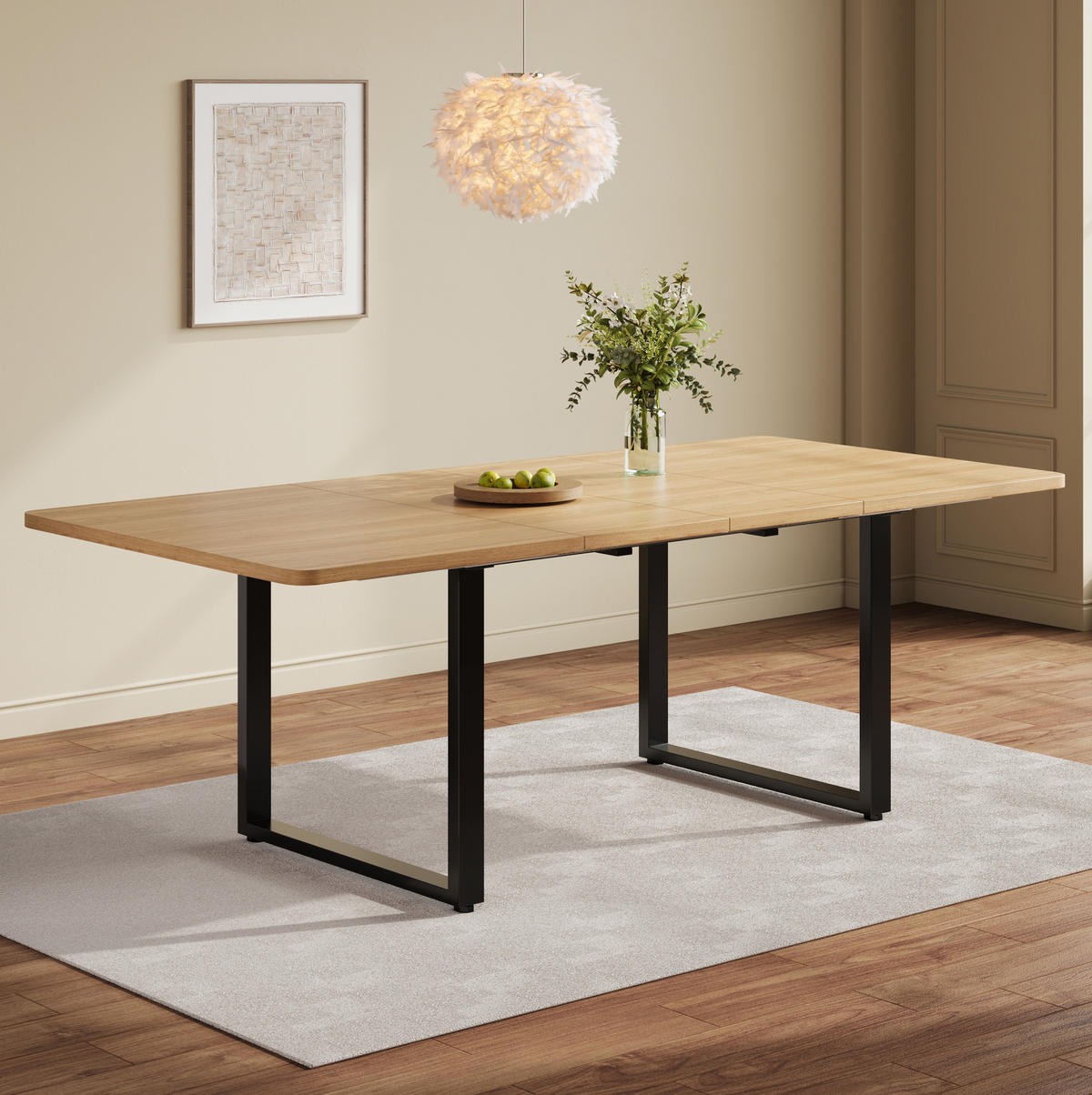 STOL 140/180/220/80 cm, MDF, hrast boje, rasklopni - boje hrasta, drvni materijal (220/90/75cm) - BEAOK