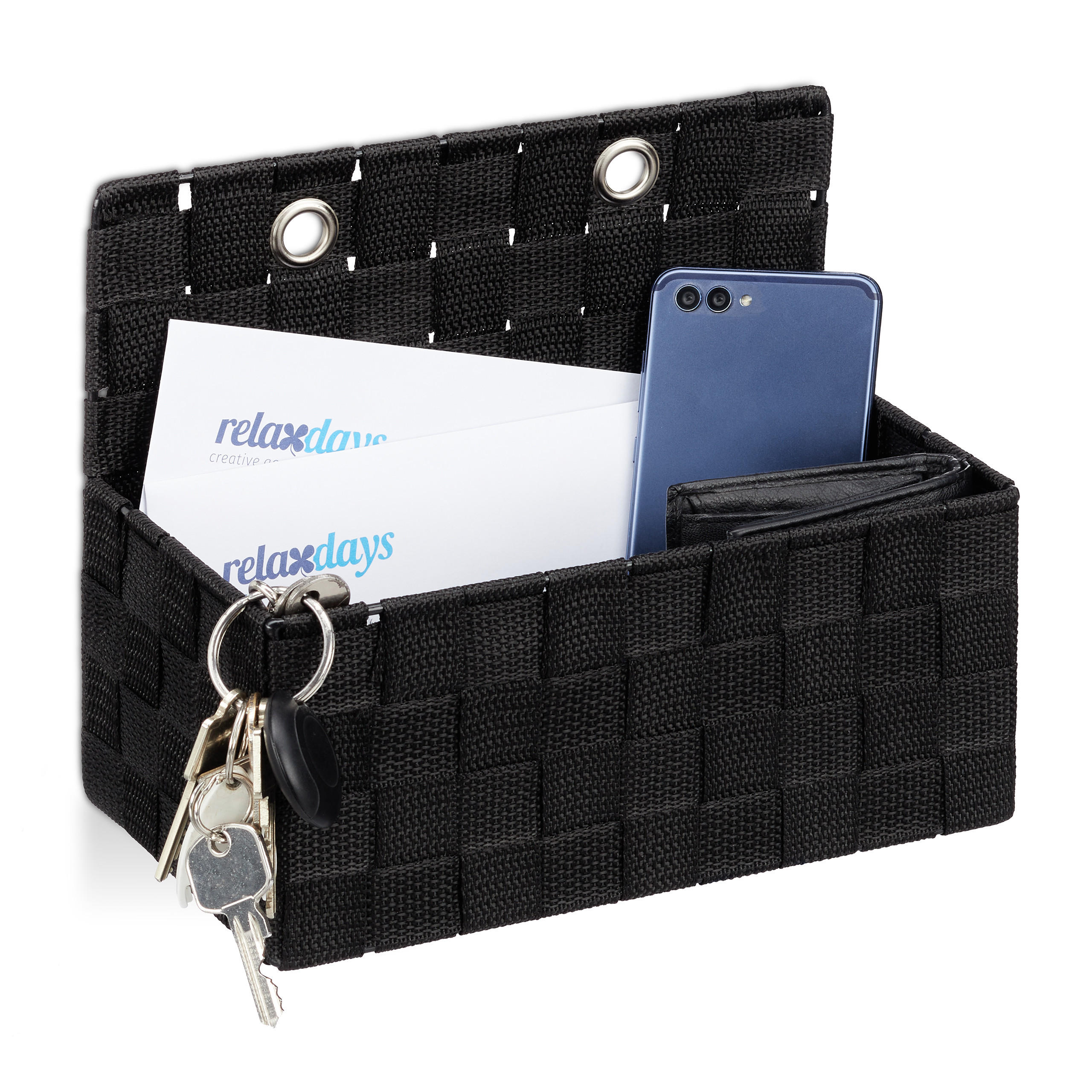 AUFBEWAHRUNGSKORB - Schwarz, Kunststoff/Metall (16.5/25/20cm) - Relaxdays