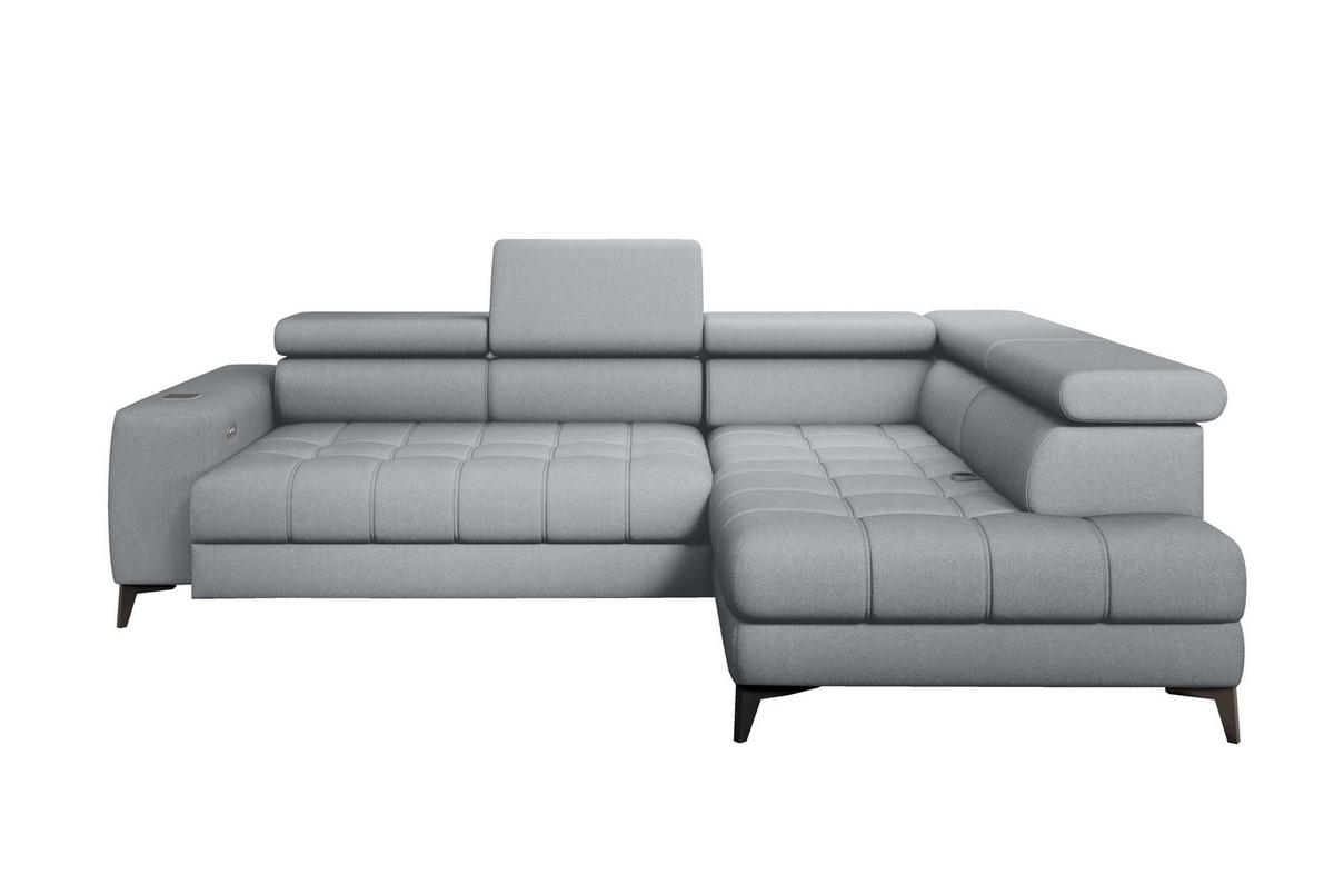 ECKSOFA BAGGIO Letto Stoff, Schlaffunktion, Bettkasten, Sitztiefe, Kopfstützen 280x196cm – Rechts – Hellgrau - Hellgrau, Holz/Textil (280/196cm) - DomoHome