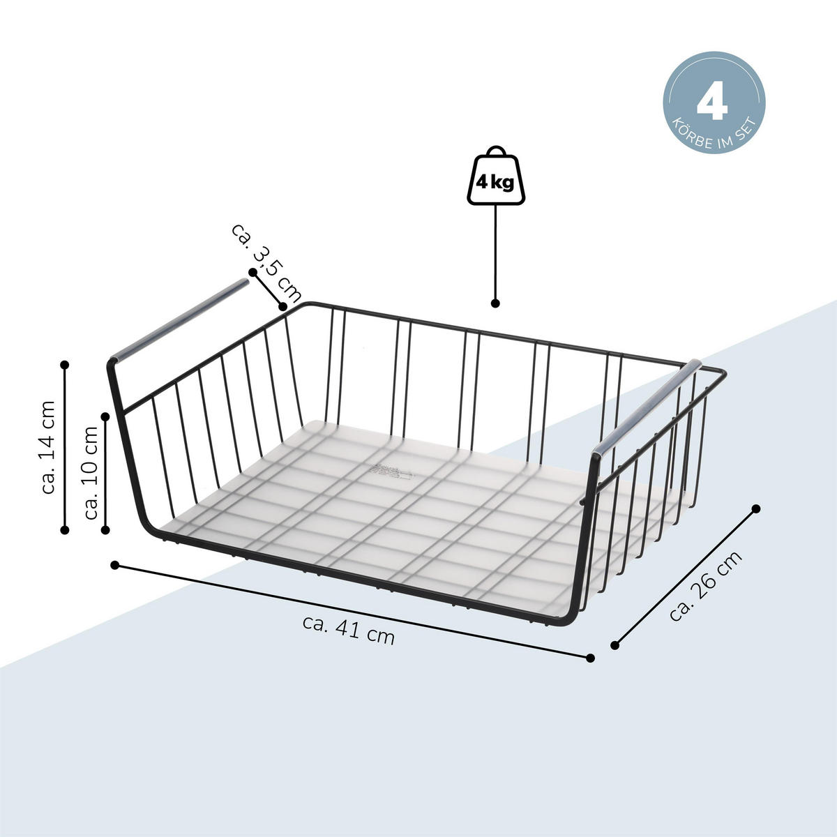 SCHRANKKÖRBE 4er-Set, schwarz - Schwarz, Metall (41/14/26cm) - eluno