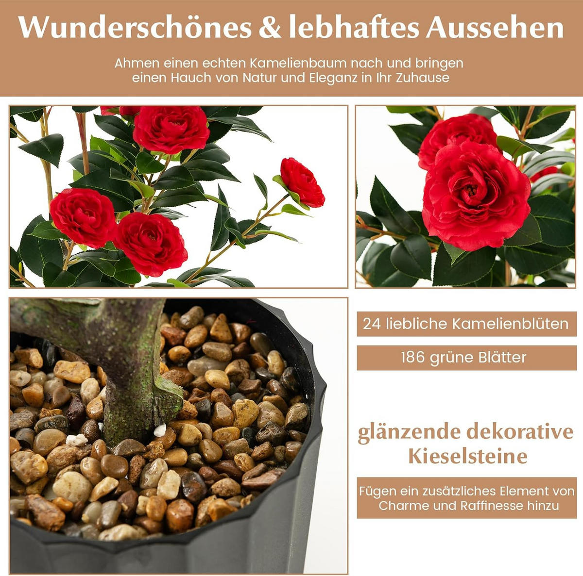 KAMELIENBAUM Rot(2er-Set) - Rot, Kunststoff (95cm) - COSTWAY