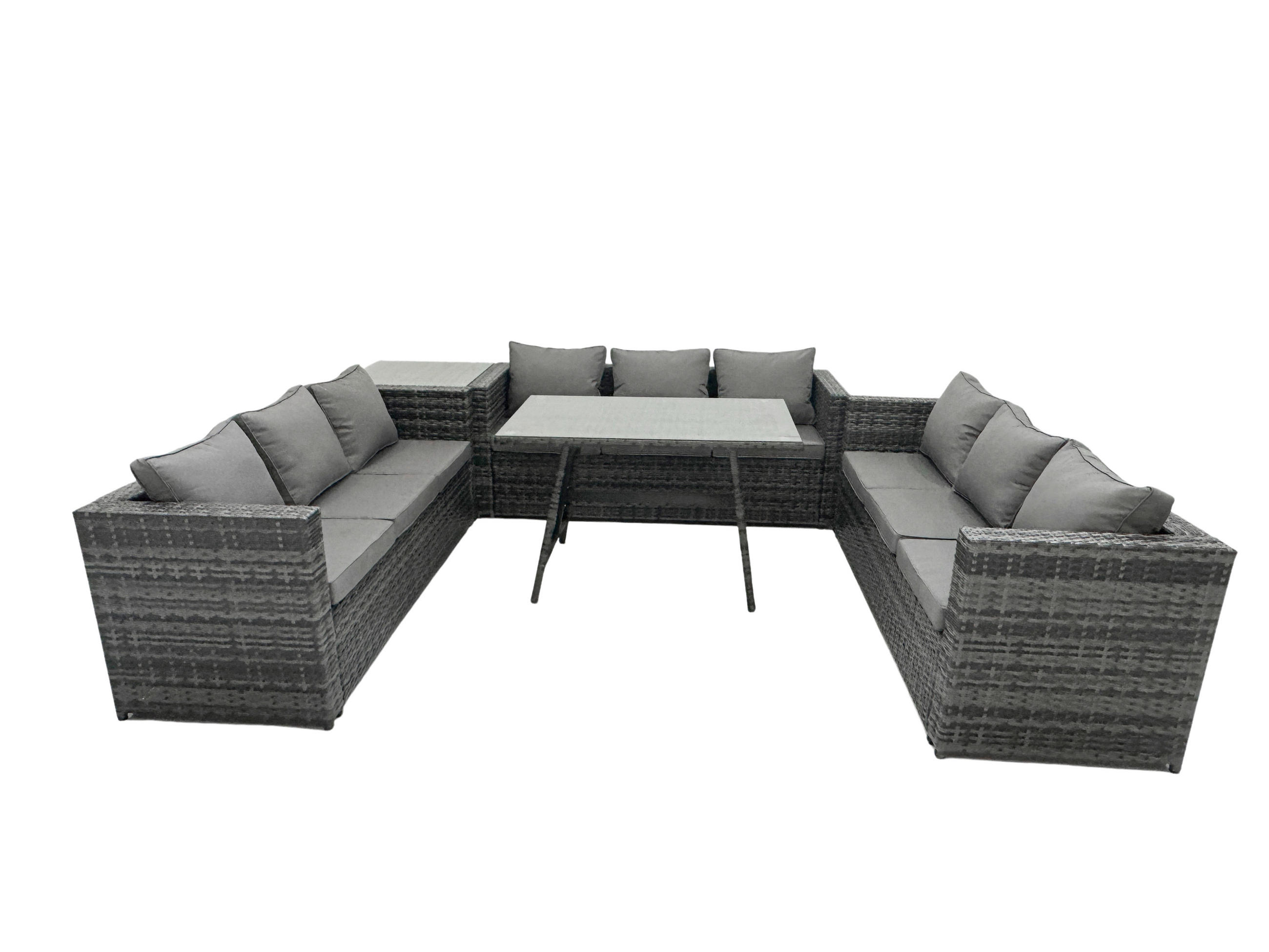 GARTENMÖBELSET mit Esstisch Beistelltisch 9-Sitzer Grau - Dunkelgrau/Grau, Glas/Kunststoff - Fimous