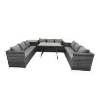 GARTENMÖBELSET mit Esstisch Beistelltisch 9-Sitzer Grau - Dunkelgrau/Grau, Glas/Kunststoff - Fimous