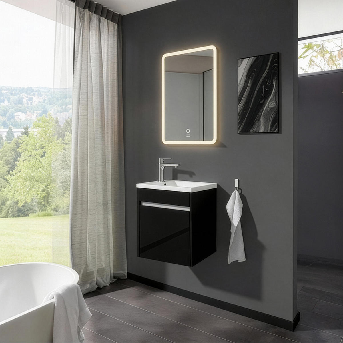 BADMÖBEL BORKUM - Schwarz - Schwarz, Holzwerkstoff/Textil (45/48/25.5cm) - Home Deluxe