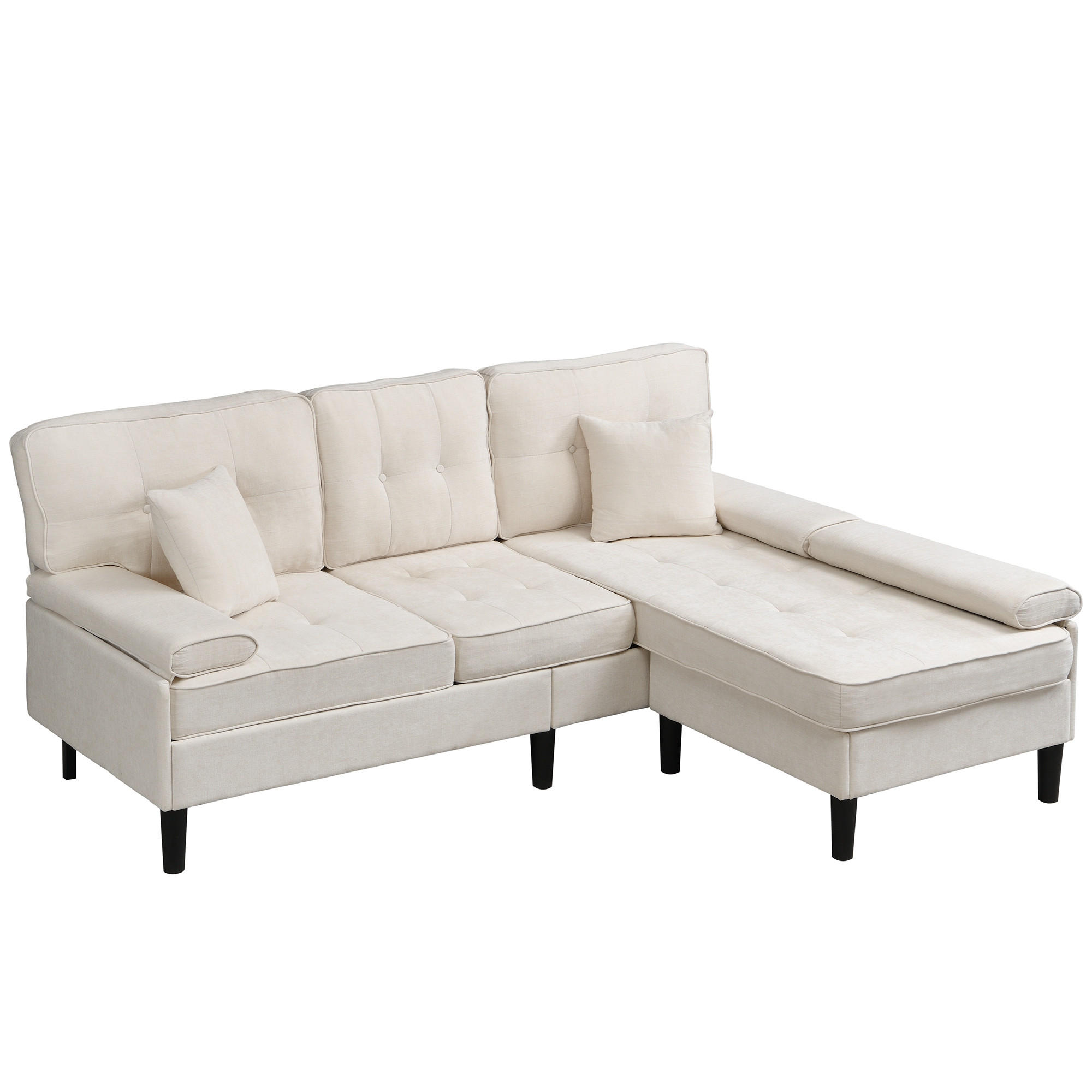 ECKSOFA Chenille Hellbeige mit Hocker und Kissen - Beige, Holzwerkstoff/Kunststoff (195/149cm) - WISHDOR