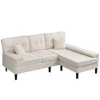 ECKSOFA Chenille Hellbeige mit Hocker und Kissen - Beige, Holzwerkstoff/Kunststoff (195/149cm) - WISHDOR