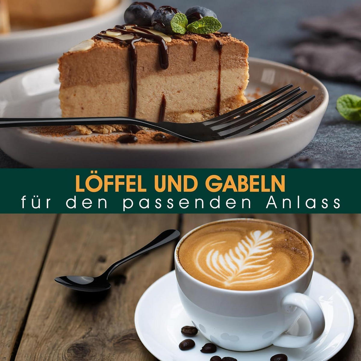 BESTECKSET 48-teilig Edelstahl Schwarz 8 Personen - Schwarz, Metall