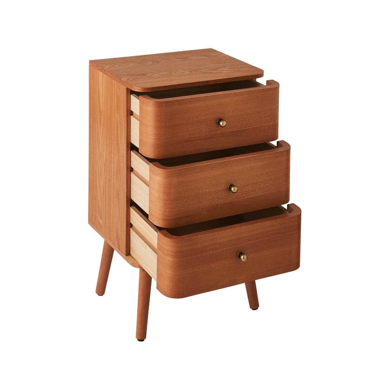 NACHTTISCH mit 3 Schubladen und abgerundeten Kantenfronten 35/71/42 cm - Eschefarben, Holzwerkstoff (35/71/48cm) - Calicosy