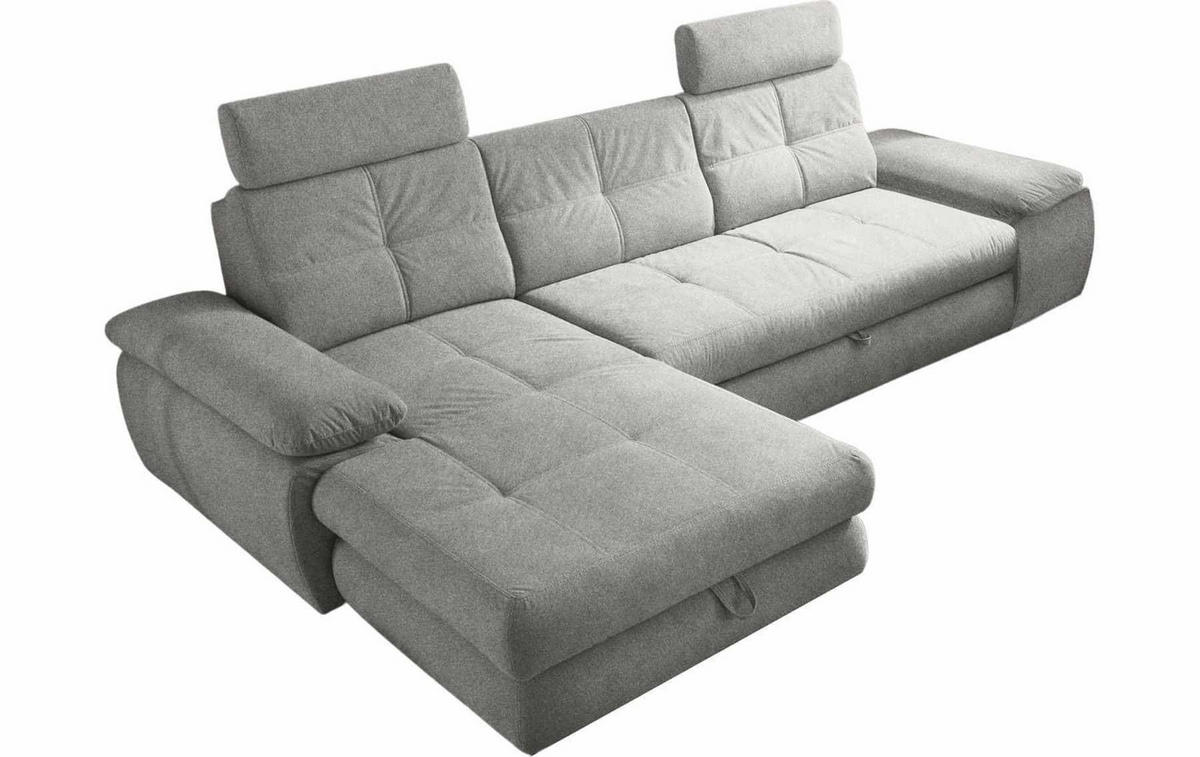 ECKSOFA mit Schlaffunktion und Bettkasten, Brego-Stoff - Chromfarben/Grau, Textil/Metall (274/177cm) - ed exciting design