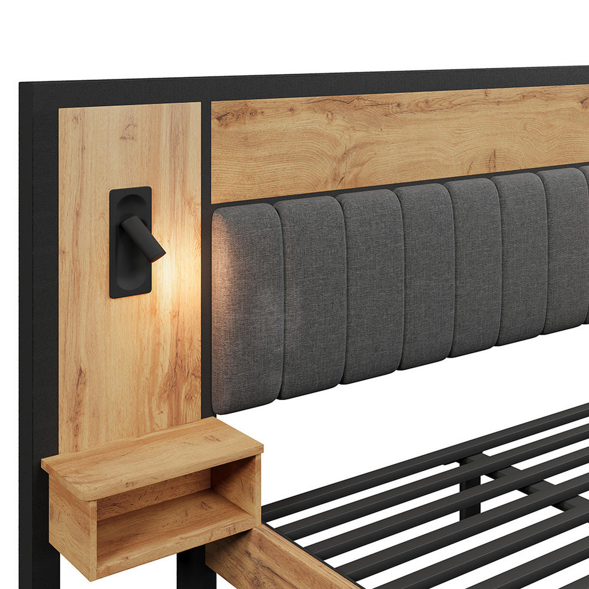 DOPPELBETT 180×200 cm mit Leselampe und USB C in Eiche - Wildeiche, Holz (180/200cm) - KOMHTOM