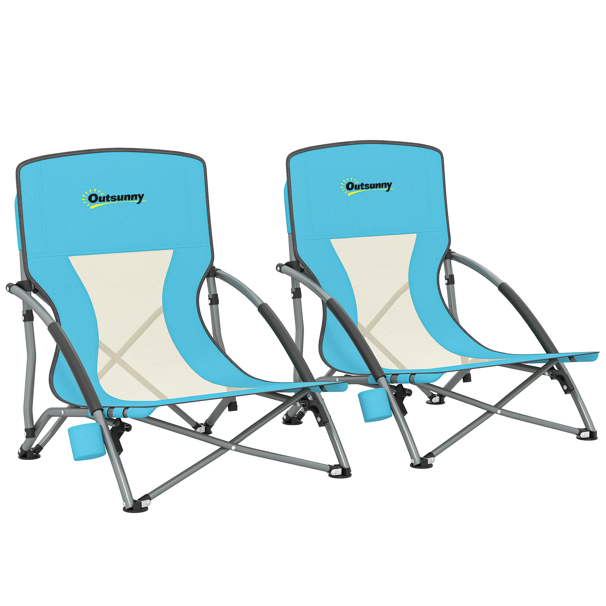 GARTENKLAPPSESSEL DE-15661 2er-Set, mit Getränkehalter & Tragetasche Blau - Blau, Metall (55/62/58cm) - ComfortXL