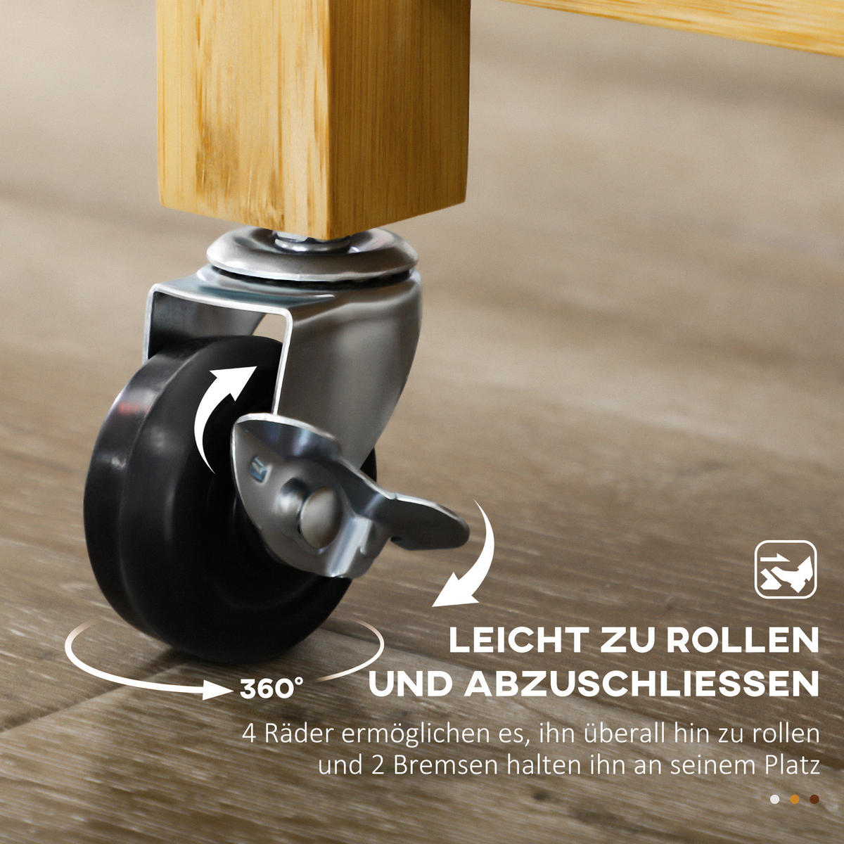 KÜCHENWAGEN DE-10593 2 Schubladen und Schrank & Regale Natur - Naturfarben, Naturmaterialien (36/85/84cm) - ComfortXL