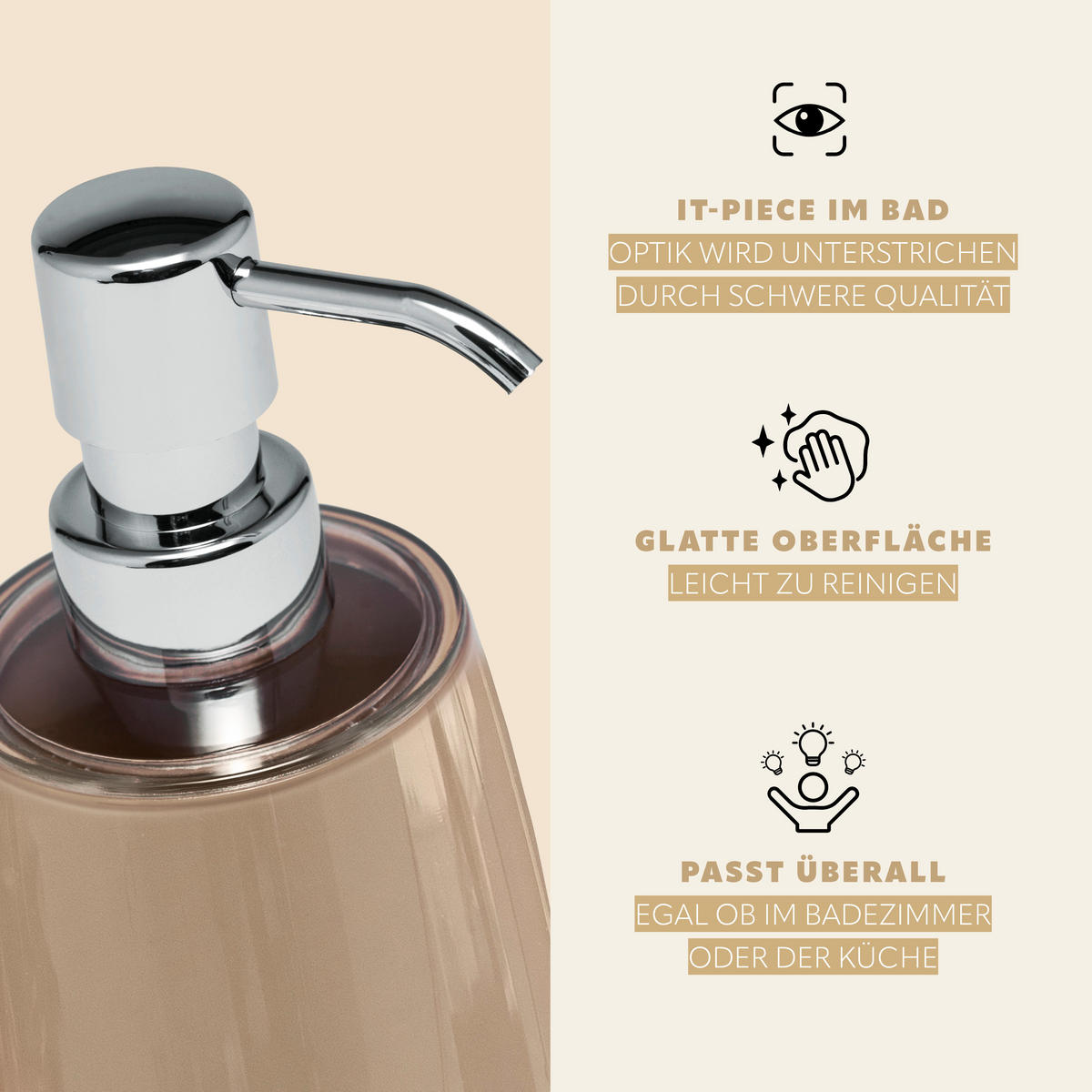 SEIFENSPENDER SAVONA, braun - Cappuccino, Kunststoff (8/16/8cm) - bremermann