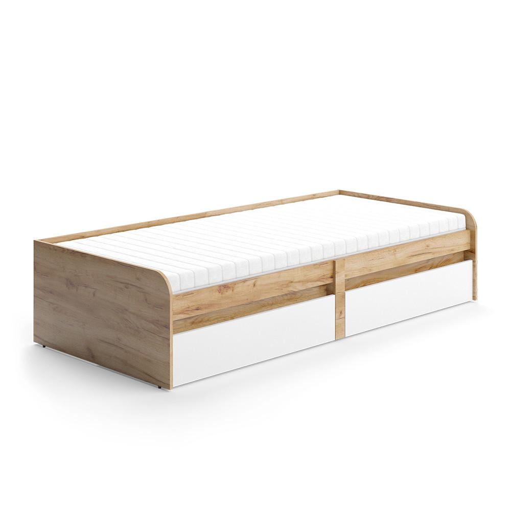 KINDERBETT Clario Weiß/Artisan 90x200 cm mit Matratze - Weiß/Eiche Artisan, Holzwerkstoff - Vicco