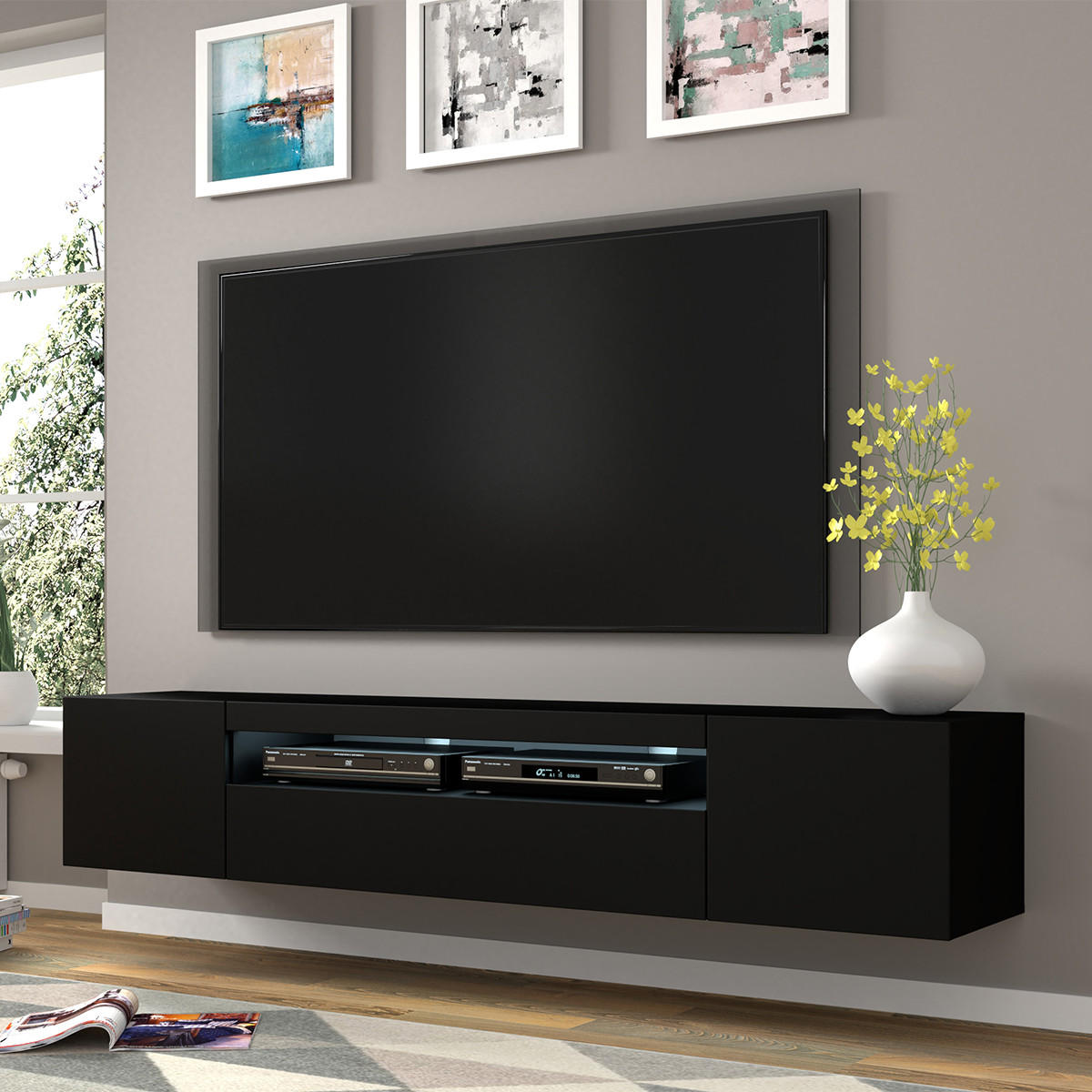 TV-MÖBEL Aurus Schwarz - Schwarz, Holzwerkstoff (200/36/37cm) - Petits-meubles