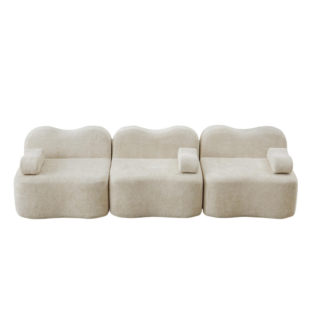3-SITZER Modulares Sofa beige aus Samt mit tiefer Sitzfläche - Beige, Textil (98/70/288cm) - Modenvie