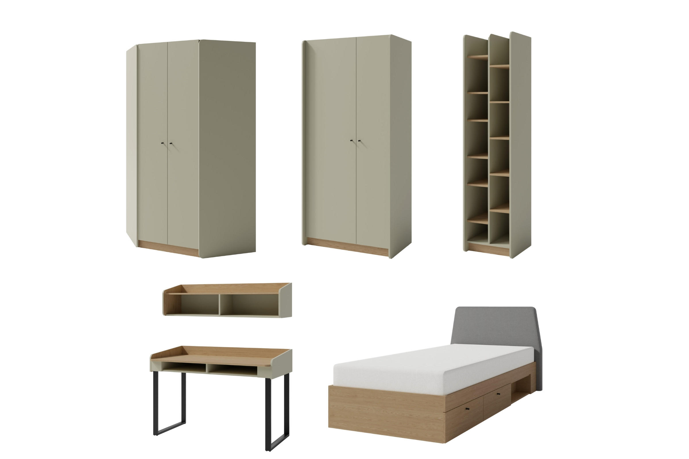 JUGENDZIMMER ALBI 1 in Eukalyptus / Baltic Düne Eiche 6-teilig - Alteiche/Eukalyptusholzfarben, Holzwerkstoff (577/195/88cm) - Deine Möbel 24