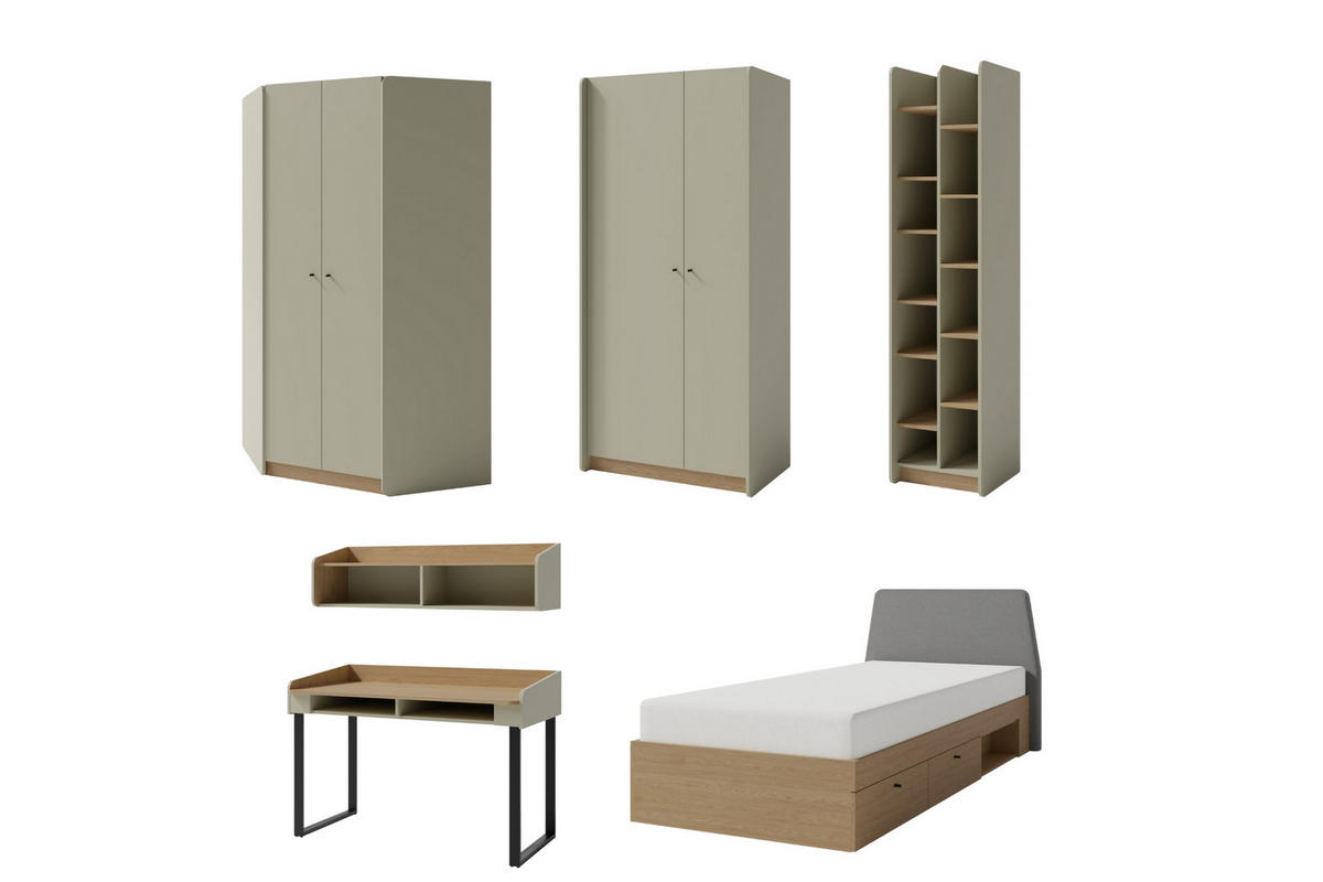 JUGENDZIMMER ALBI 1 in Eukalyptus / Baltic Düne Eiche 6-teilig - Alteiche/Eukalyptusholzfarben, Holzwerkstoff (577/195/88cm) - Deine Möbel 24