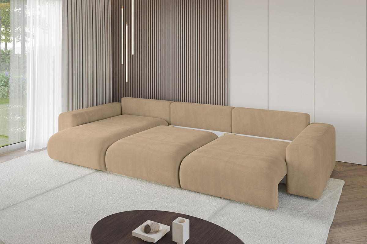 ECKSOFA Ottomane links ESKAR-L 364x176x84 Beige Velours - Beige/Schwarz, Holzwerkstoff/Kunststoff (364/176cm) - ALTDECOR