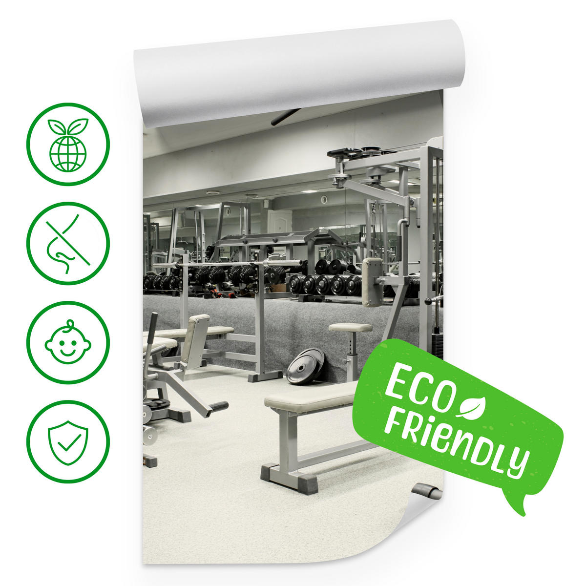FOTOTAPETE Fitnessstudio Innenraum Equipment Modern Sport 350x256 - Ecru/Creme, Papier (350/256cm) - Muralo