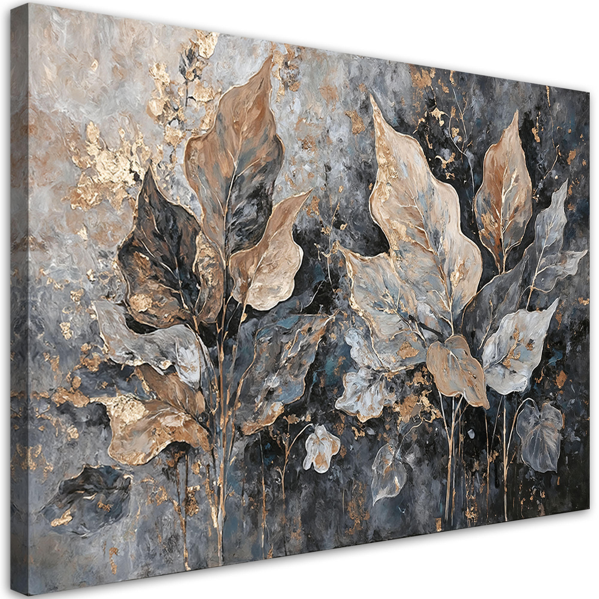 WANDBILD blätter im glamour stil - Silberfarben, Textil (60/40cm) - Feeby