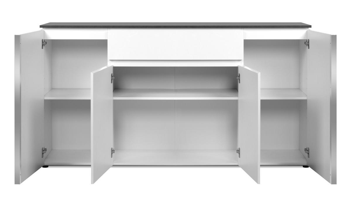 SIDEBOARD weiß Glanz, grau 178 cm, Kommode mit 6 Fächern - Chromfarben/Silberfarben, Holzwerkstoff/Kunststoff (177.5/92/40cm) - Furn.Design