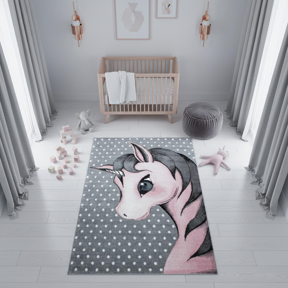 TEPPICH Kinder Einhorn Polypropylen saugroboter Kurzflor Kinderzimmer Pink Rechteckig 140x200 - Rosa, Textil (140/200cm) - KADIMA DESIGN