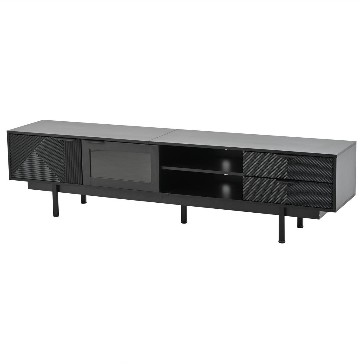TV-SCHRANK 200/40/50.5 cm Schwarz mit 2 Schubladen und 2 Türen - Schwarz, Holzwerkstoff (200/50.5/40cm) - Oxeza