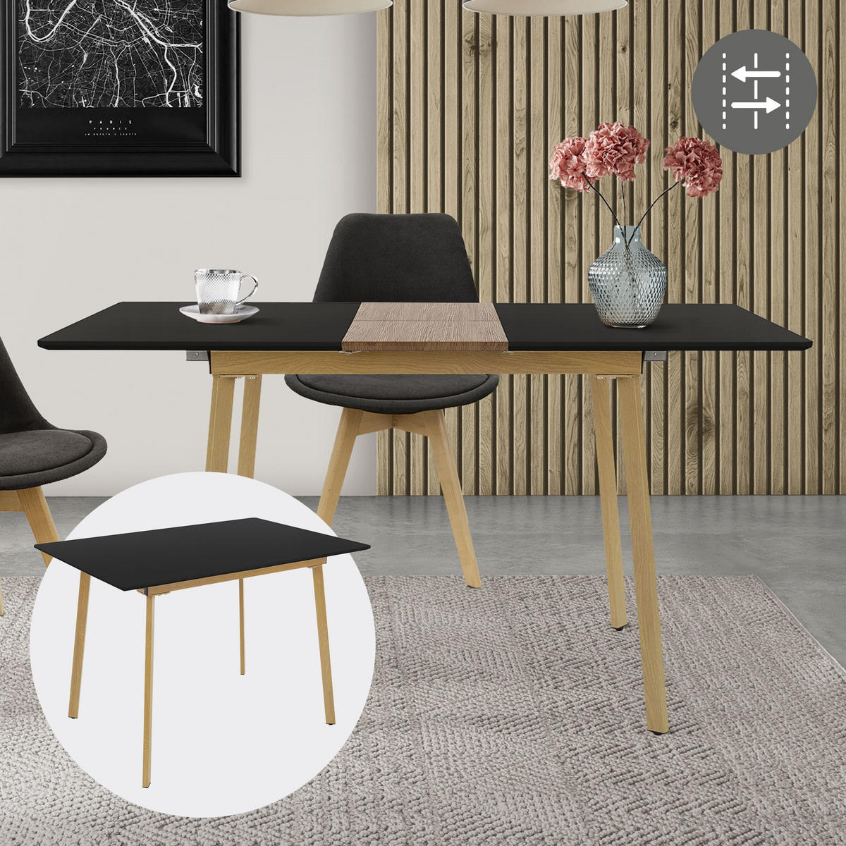 ESSTISCH schwarz 140/70/77 cm - Schwarz, Holzwerkstoff (110/75/76.5cm) - ML-DESIGN