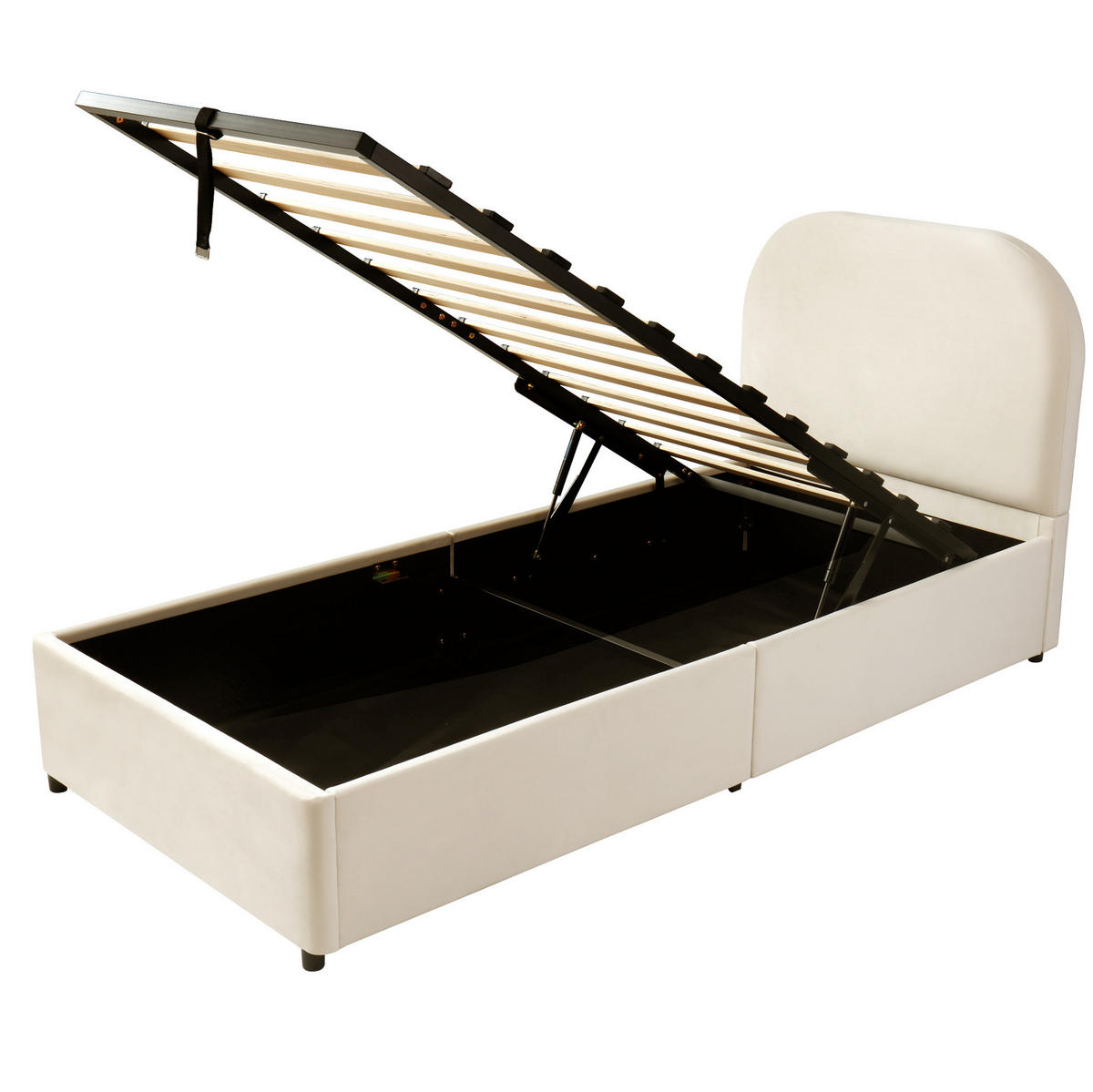 JEDNOLŮŽKOVÁ postel 90/190 cm béžová ze sametu s hydraulickým úložným prostorem a roštem - béžová, textil (90/190cm) - OKWISH