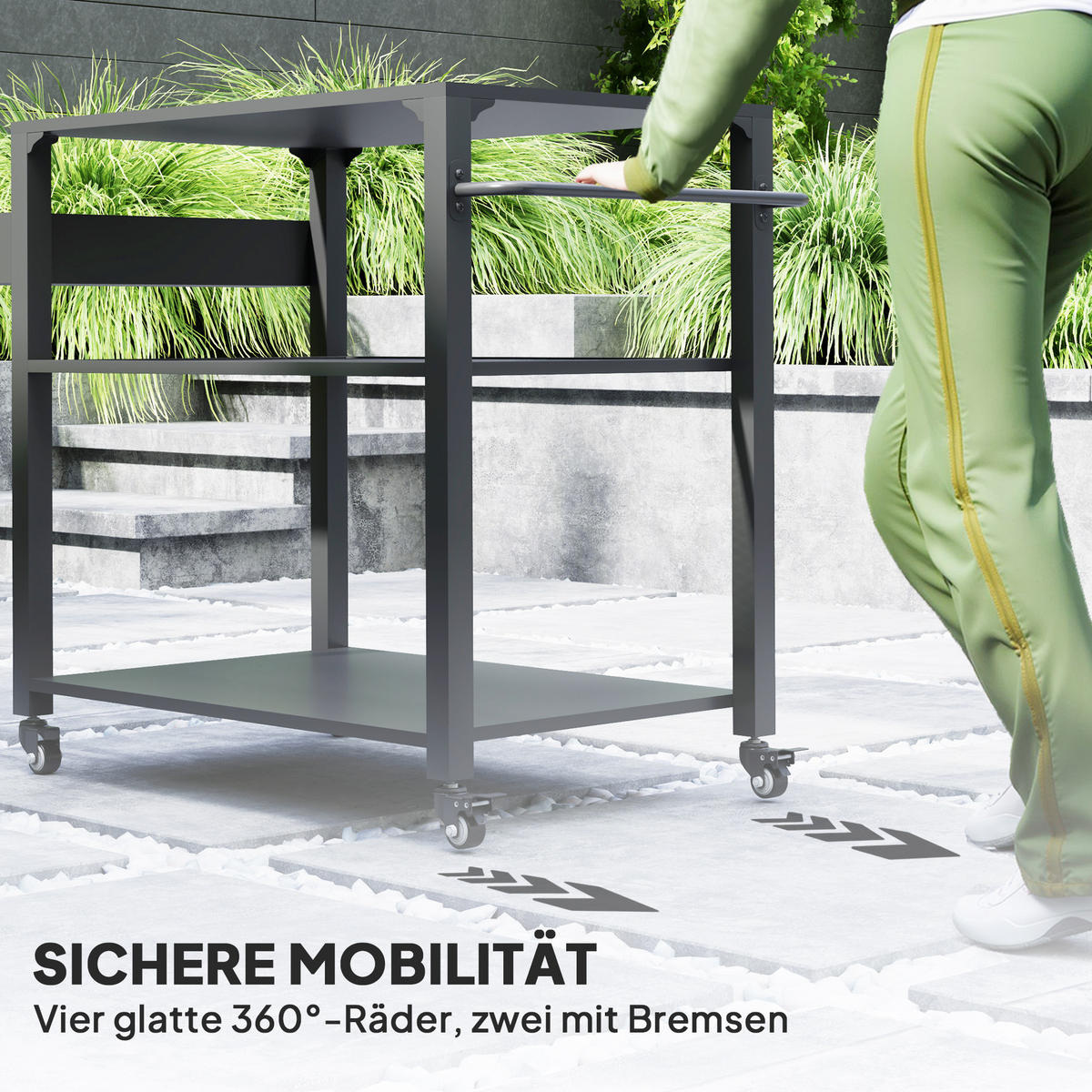 GRILLWAGEN 3-Etagen mit Arbeitsfläche - Schwarz, Metall (50/79/105cm) - Outsunny