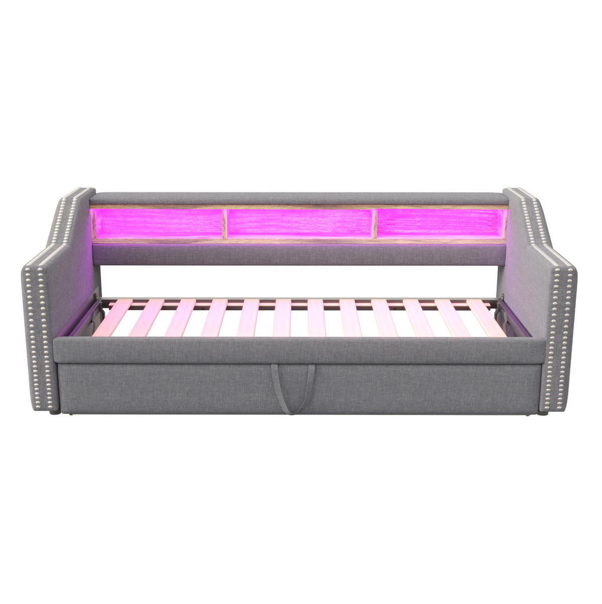 SCHLAFSOFA 90/190 cm mit Ausziehfunktion, LED, USB und Ablagefächern, Hellgrau - Hellgrau, Textil (203.5/74/194cm) - Redom