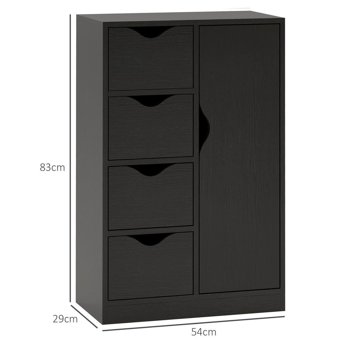 KOMMODE DE-12423 54/29/83 cm Schwarz - Schwarz, Holzwerkstoff (54/83/29cm) - ComfortXL