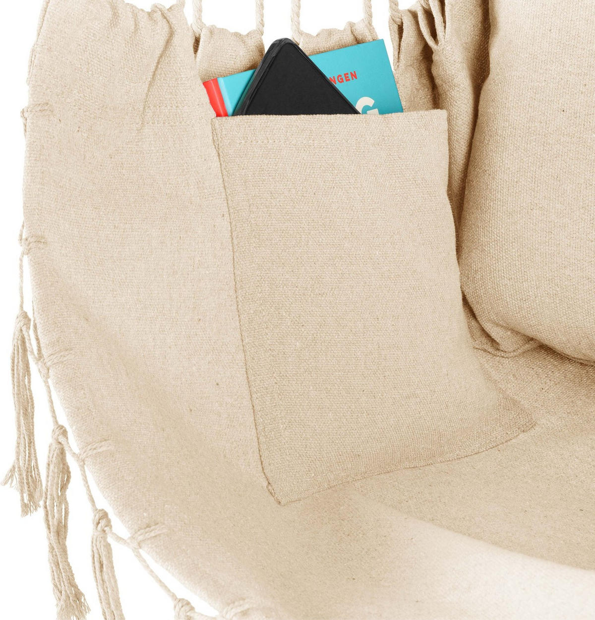 HÄNGESESSEL mit 3 Kissen 75/100/130 cm, bis 140 kg - Beige, Textil (100/130/75cm) - Outtec