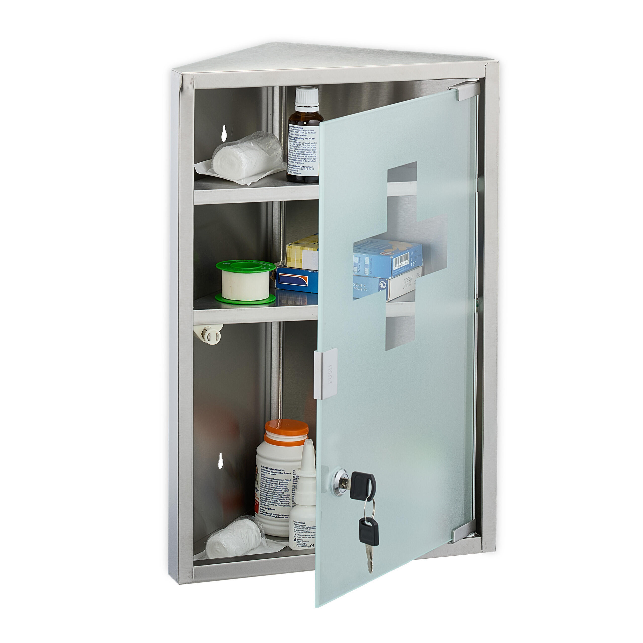 MEDIZINSCHRANK - Silberfarben, Glas/Metall (30/45/17.5cm) - Relaxdays