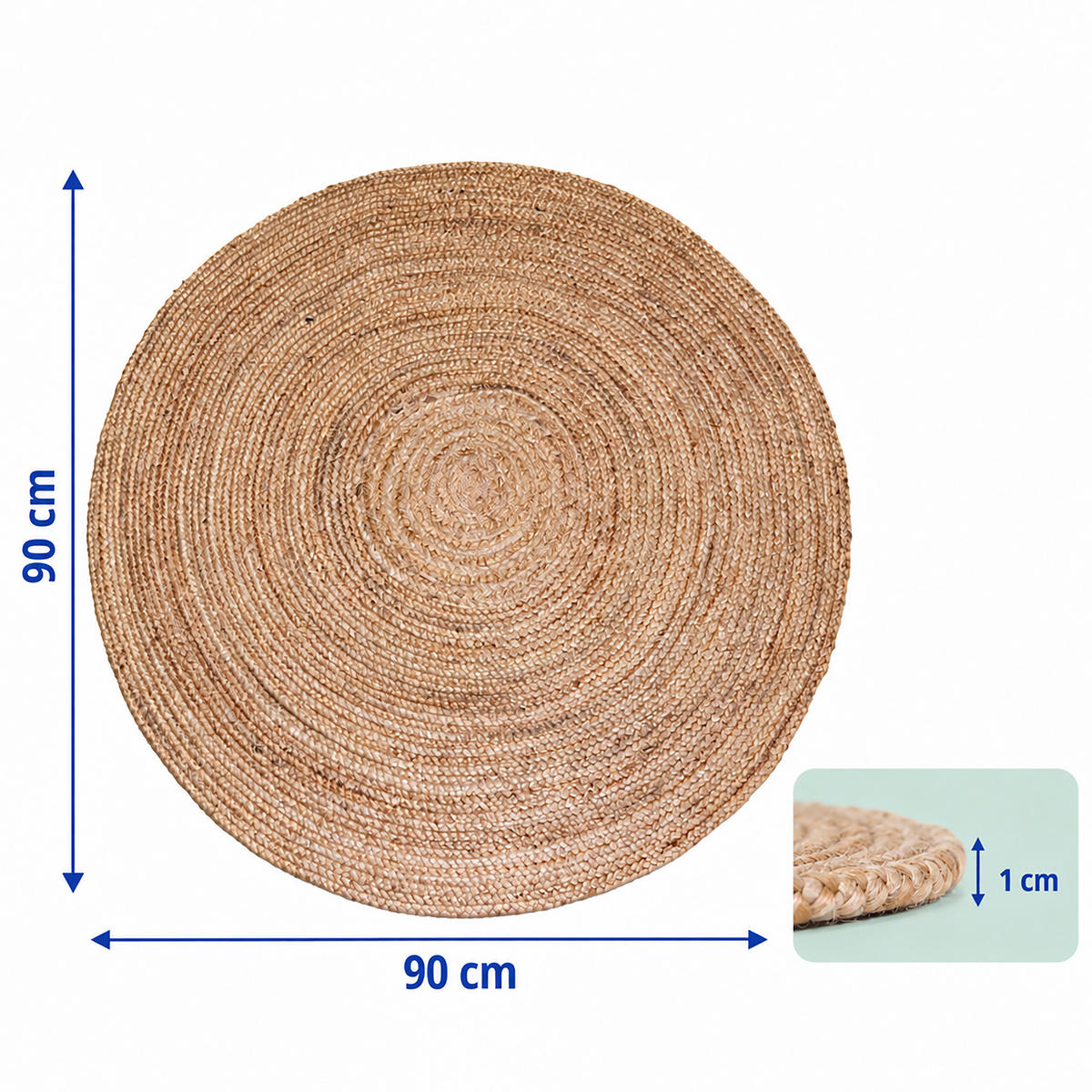 PREPROGA naravna okrogla juta ročno tkana 90 cm - bež, tekstil (90/90cm) - Relaxdays
