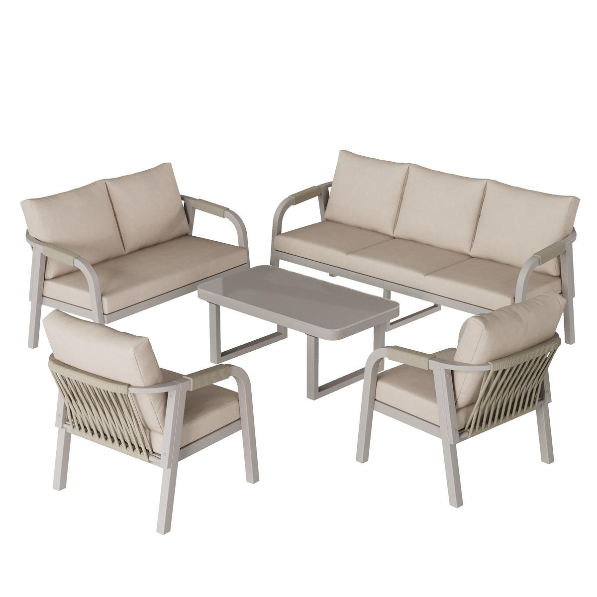 GARTENLOUNGE-SET 7 Personen 3-Sitzer 2-Sitzer Sessel Beige - Beige, Textil - FLIEKS