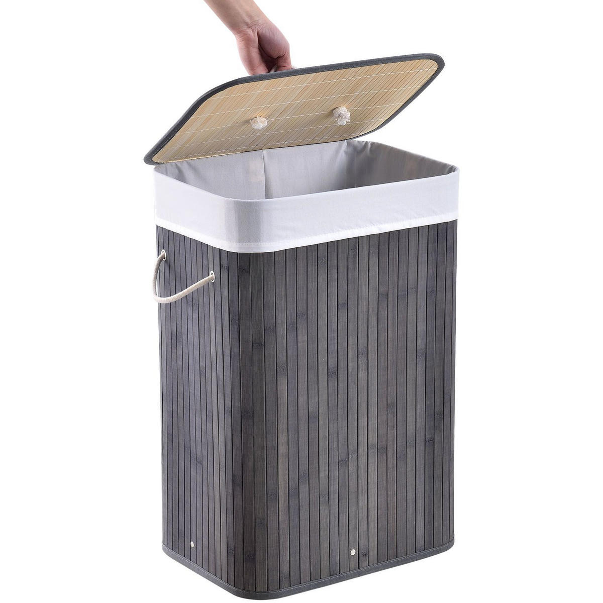 WÄSCHEKORB Curly 72 L grau - Grau, Holz (40/60/30cm) - Juskys