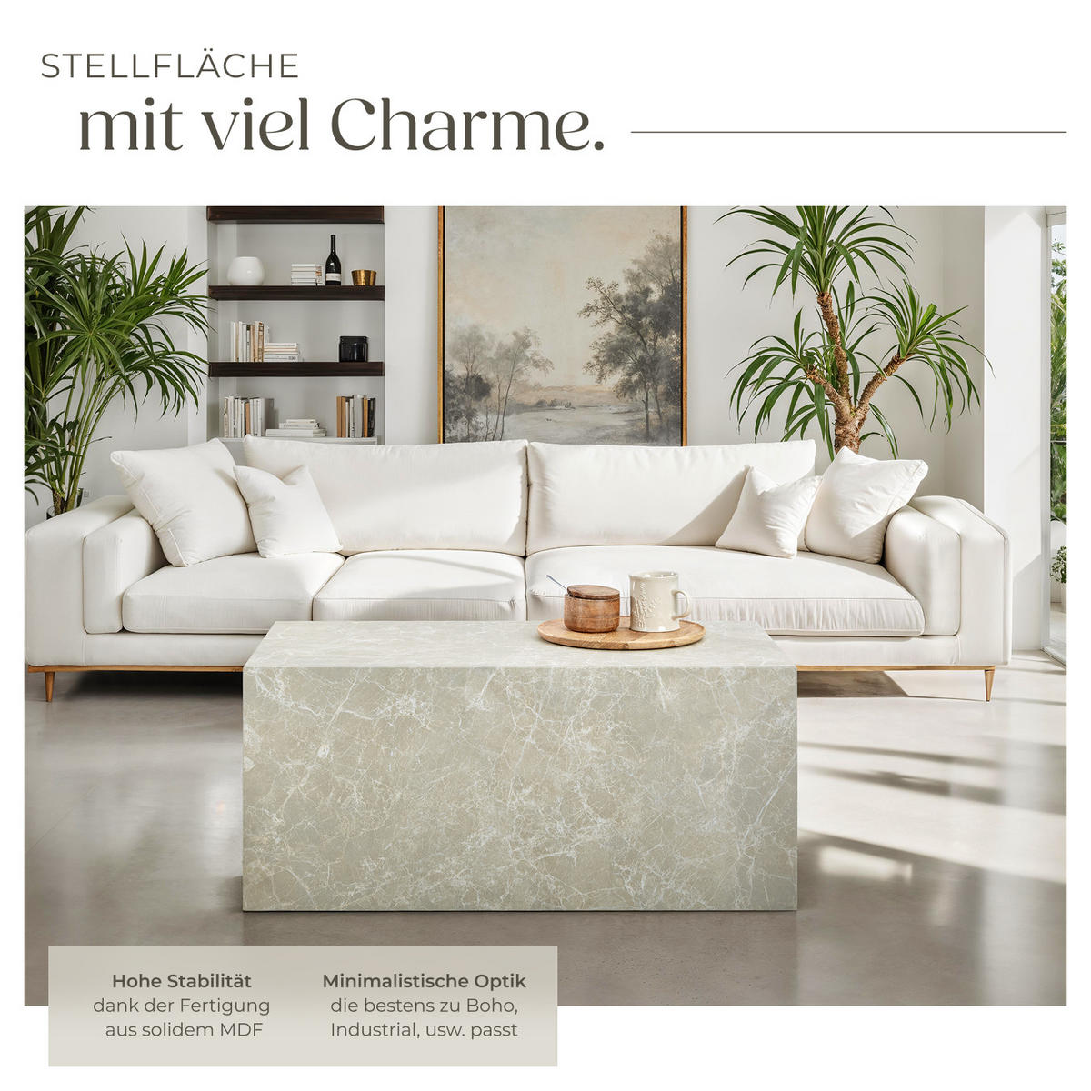 COUCHTISCH Lasley,90 x 50 x 40 cm,Travertin Optik - Beige, Holz (50/90/40cm) - tectake