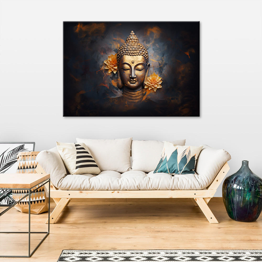 WANDBILD goldener buddha abstrakt - Goldfarben, Textil (60/40cm) - Feeby