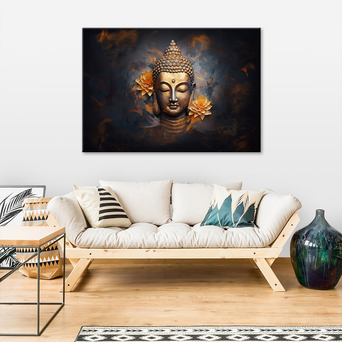WANDBILD goldener buddha abstrakt - Goldfarben, Textil (60/40cm) - Feeby