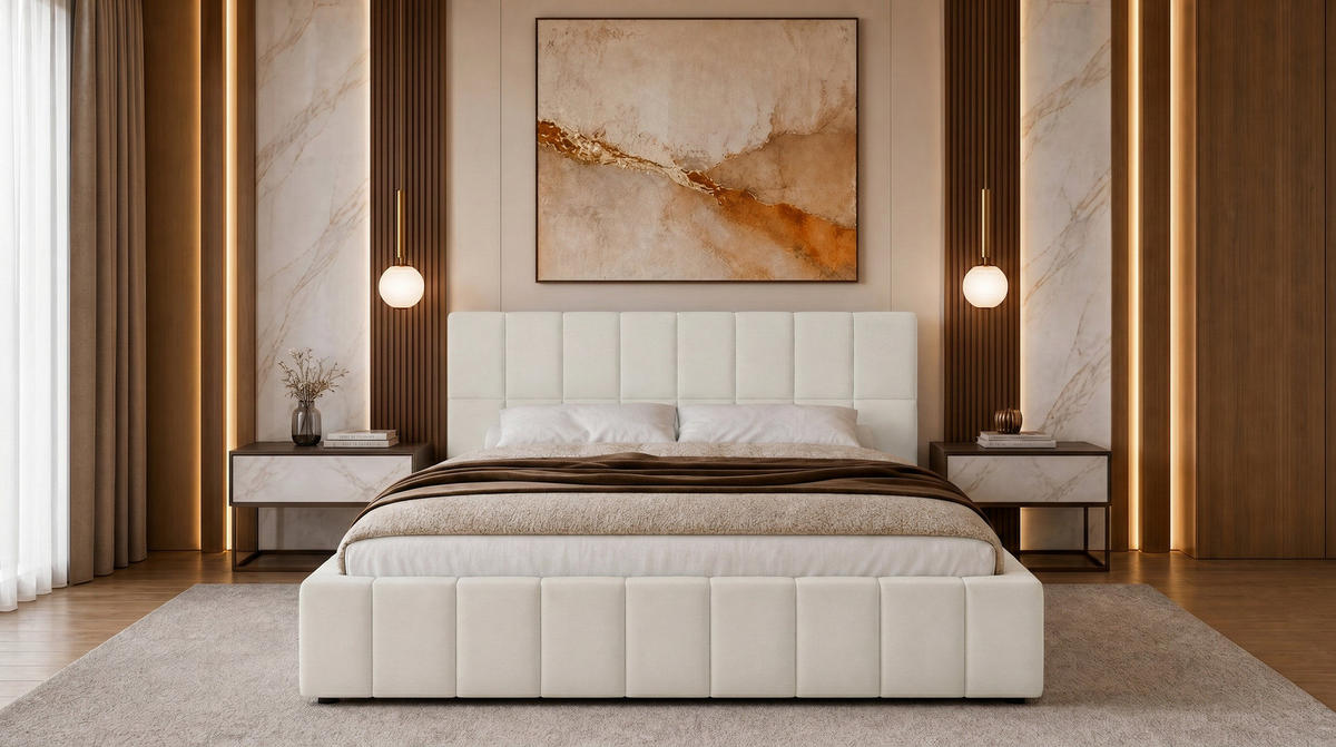 POLSTERBETT 120x200 cm, Alma, Doppelbett mit Bettkasten, Lattenrost aus Holz, Velourstoff, Weiß - Weiß, Holz/Kunststoff (120/200cm) - Marpur