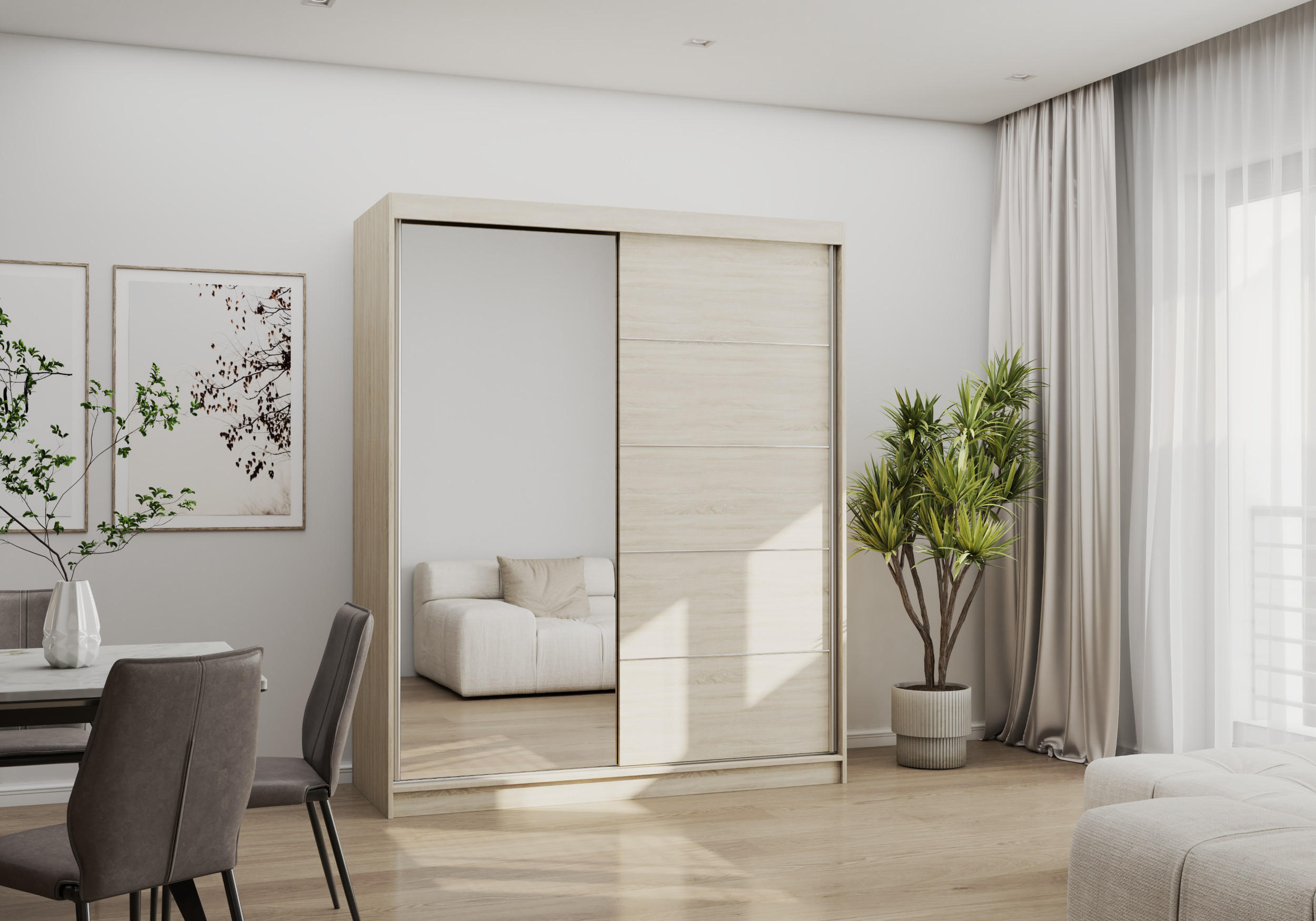 SCHWEBETÜRENSCHRANK Bono 05 Sonoma Eiche/Sonoma Eiche mit Spiegel 160 cm - Alufarben/Sonoma Eiche, Holzwerkstoff/Metall (160/195/61cm)