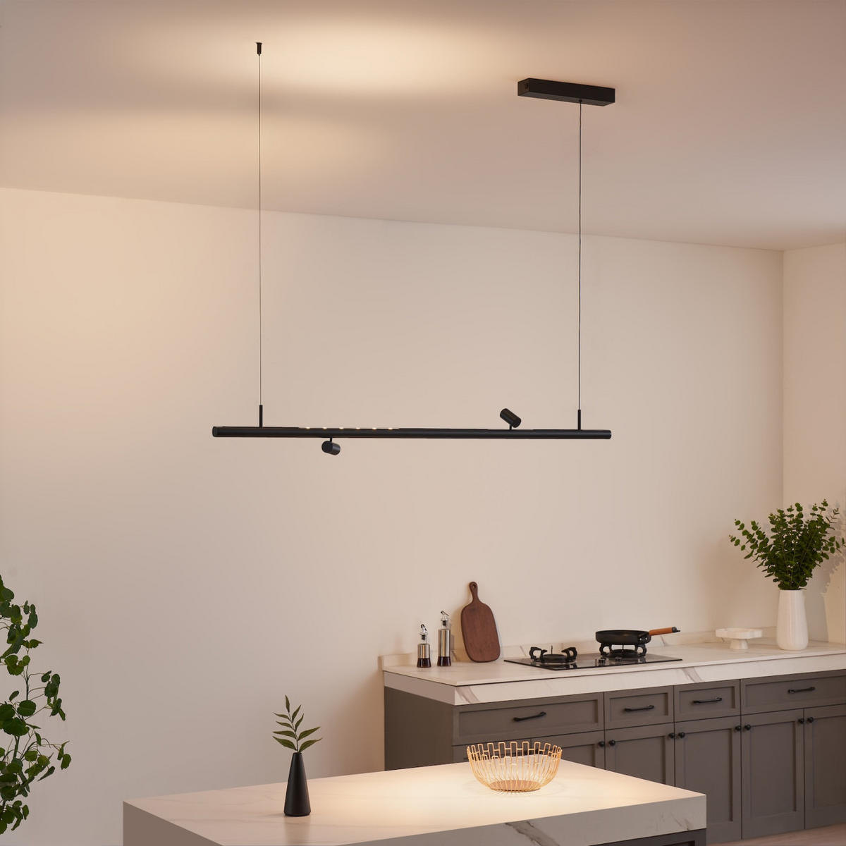 PENDELLEUCHTE MIT SPOTSTRAHLERN Lyne, Schwarz, 125cm - Schwarz, Metall (125/125/8.5cm) - KOSILUM