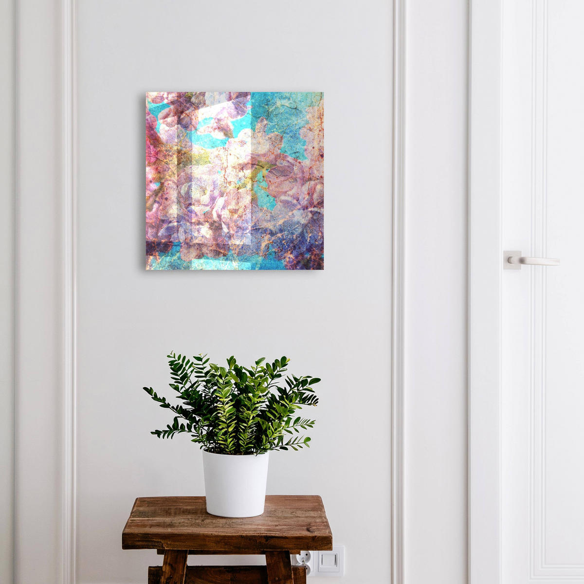 SCHLÜSSELBOX Schwarz 30x30 cm- Türöffnung nach rechts - Bunte Blumen - Blau, Metall (30/30/5cm) - TULUP