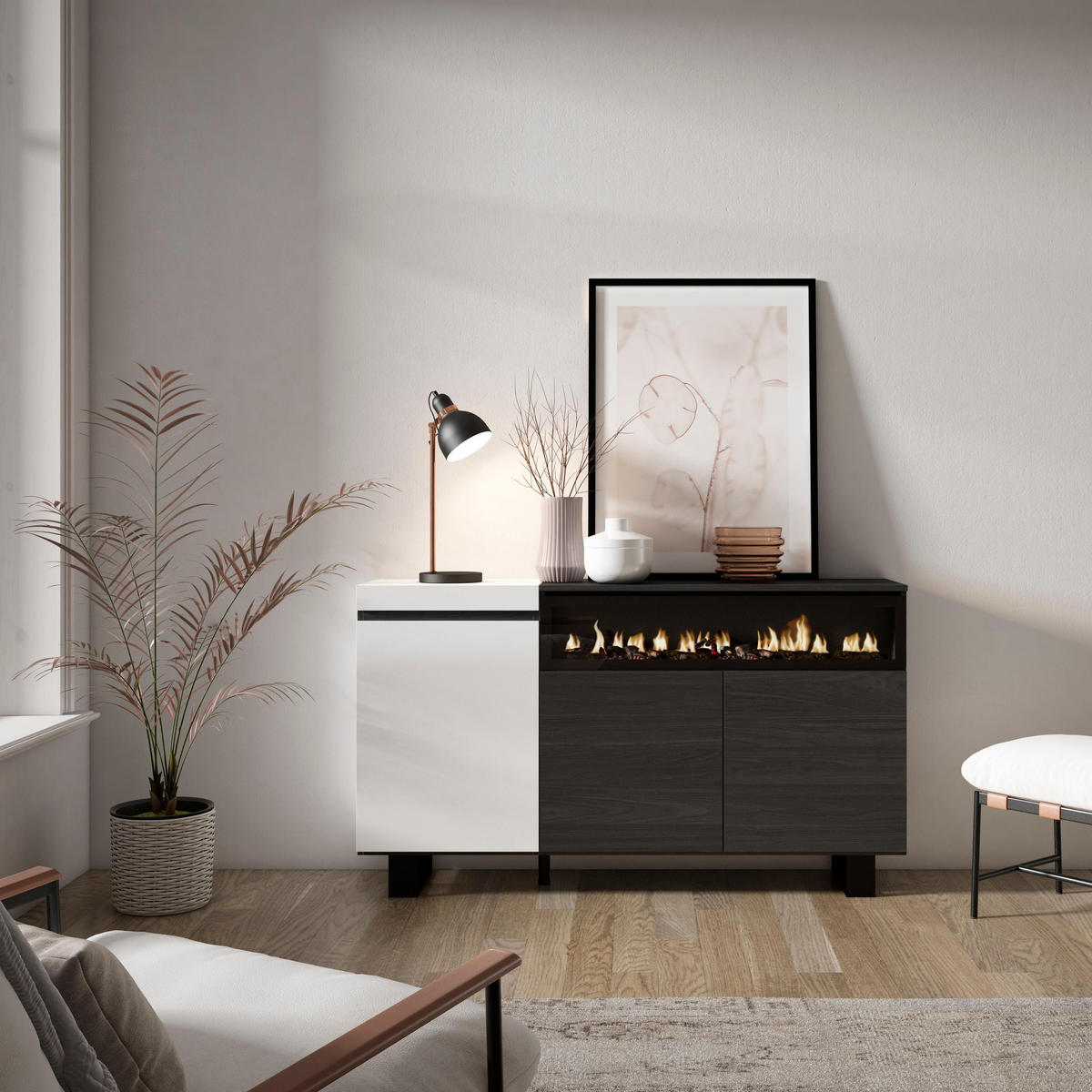 SIDEBOARD weiß und schwarz, 150/35/87cm - Multicolor, Holzwerkstoff (150/87/35cm) - Skraut Home