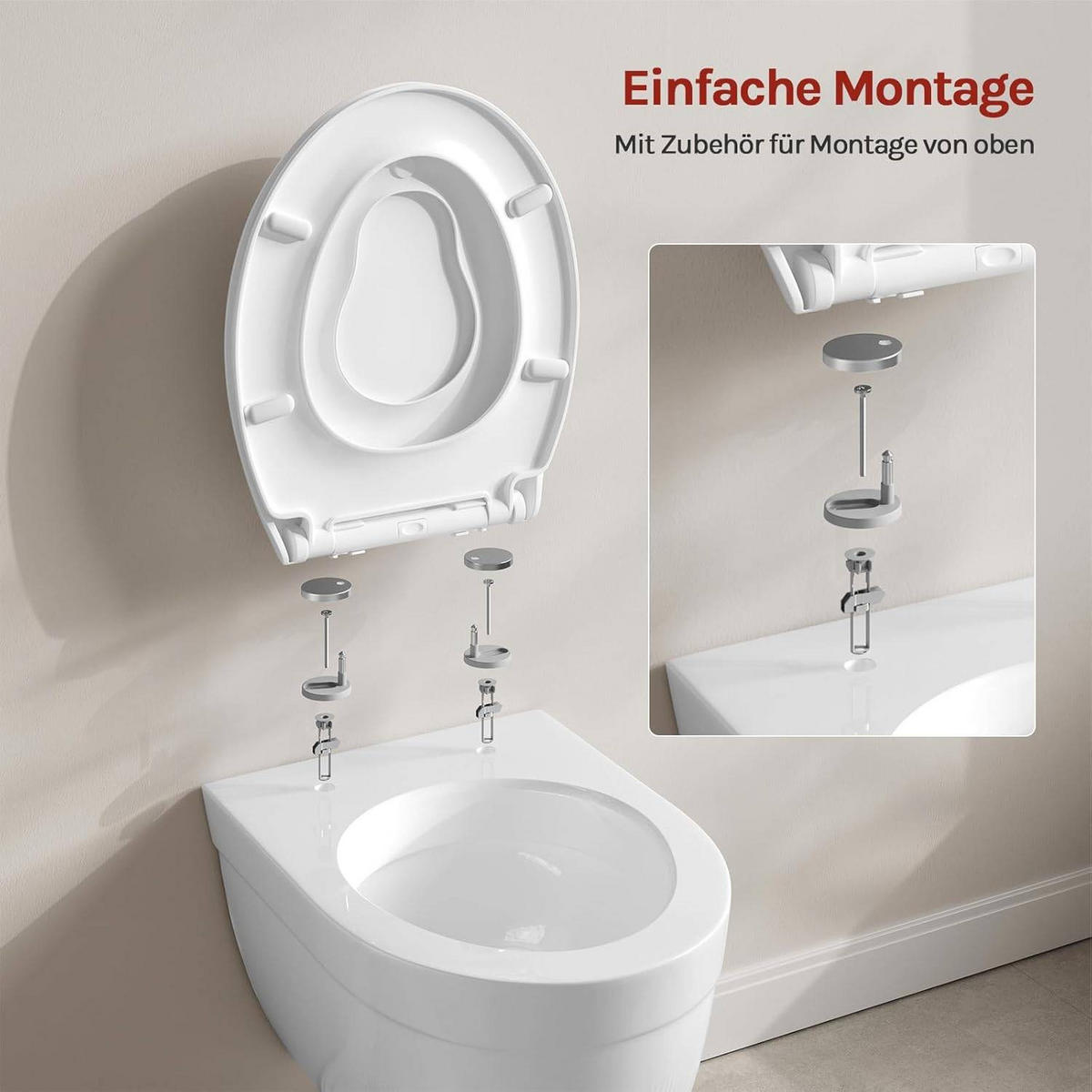 WC SITZ Deckel Absenkautomatik, Kunststoff, Fix-Clip - Weiß, Kunststoff (37/3/44cm) - Woltu